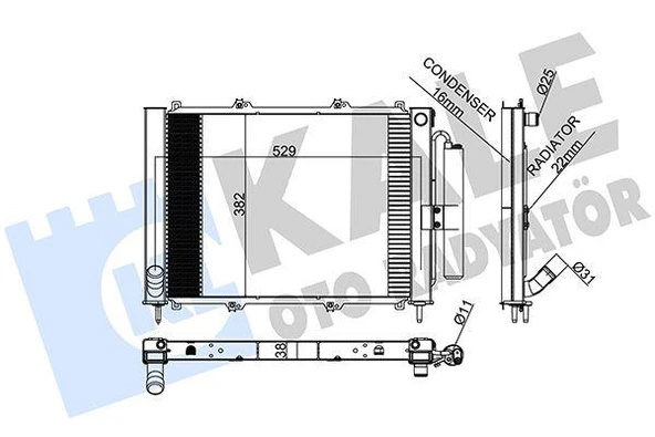 RADYATÖR KONDENSER KNG 1.9 DCİ 03 MEK AC AL/AL 595x377x40