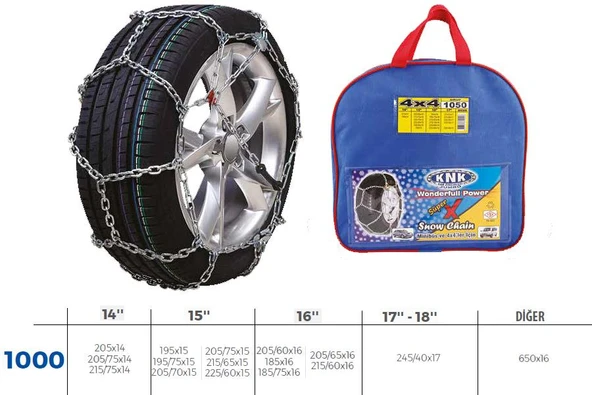 PATİNAJ ZİNCİRİ 4x4 JEEP - MİNİBÜS VE HAFİF TİC.ARAÇ ZİNCİR EBATLARI İÇİN RESİME BAKINIZ ürün görseli 1