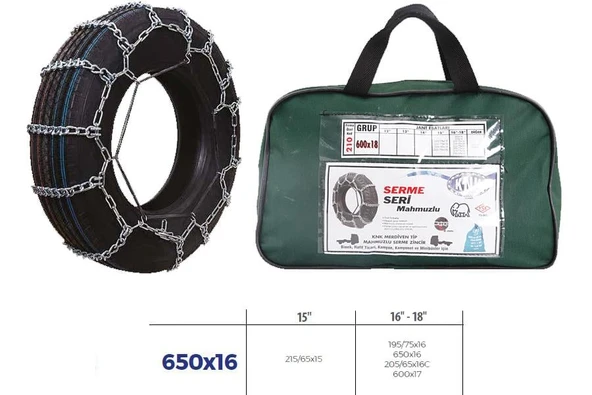 PATİNAJ ZİNCİRİ MİNİBÜS VE KAMYONET SERME 650x16 ZİNCİR EBATLARI İÇİN RESİME BAKINIZ ürün görseli 1