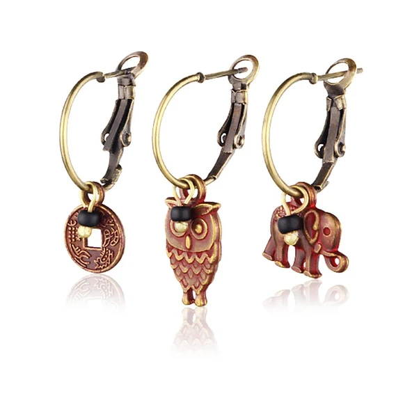 KL- ÜÇLÜ KOMBİN RENKLİ KÜPE KIRMIZI BAYKUŞ FİL ER