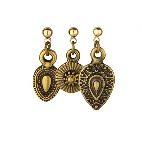 KL- ÜÇLÜ OBJE ETNİK MODEL ESKİTME GOLD RENK KÜPE