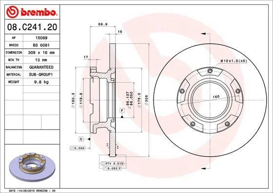 ARKA FREN DISK AYNASI TRANSIT CUSTOM V362 12 ABS LI O.CEKER CAP 308 16
