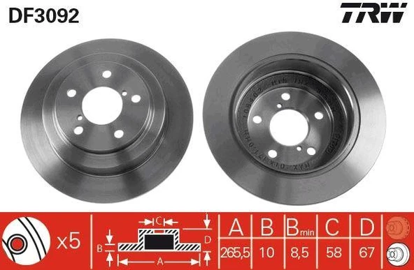 ARKA FREN AYNASI SUBARU IMPREZA 1.6 2.0 96/12.00 FORESTER 2.0 97 LEGACY 89/8.03 265.5x10x5DL