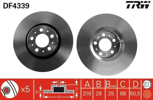 ON FREN DISK AYNA VOLVO S60 I 2.0 T -2.4 00 10 V70 II 2.4 05 08 XC90 I D3 / D5 09 14