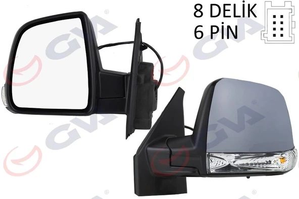 DIŞ DİKİZ AYNASI SOL DOBLO 11 ELEKTRİKLİ SİNYALLİ ASTARLI TEK CAMLI KONVEKS 6 FİŞ VM-668EHPL ürün görseli 1