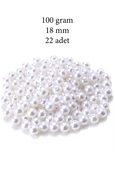 100 gram 18mm Beyaz Renk Plastik İnci Boncuk Çanta ve Takı Yapım Boncuğu (~22 adet)
