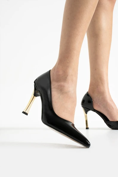 ORPNY Siyah Rugan Kadın Stiletto Altın 9cm Topuklu Kadın Topuklu Ayakkabı - 3