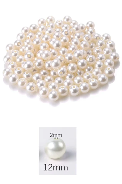 250 gram 12mm Krem Renk Plastik İnci Boncuk Çanta ve Takı Yapım Boncuğu (~200 adet) - 2