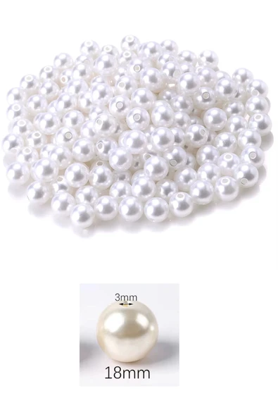 100 gram 18mm Beyaz Renk Plastik İnci Boncuk Çanta ve Takı Yapım Boncuğu (~22 adet) - 2