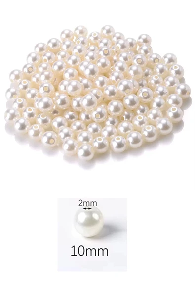 1.000 gram (1 kg.) 10mm Krem Renk Plastik İnci Boncuk Çanta ve Takı Yapım Boncuğu (~1.900 adet) - 2