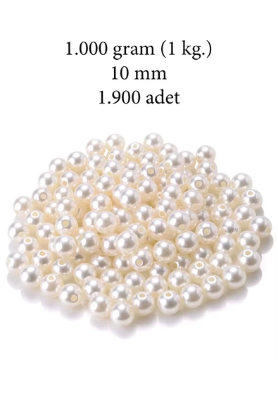1.000 gram (1 kg.) 10mm Krem Renk Plastik İnci Boncuk Çanta ve Takı Yapım Boncuğu (~1.900 adet)