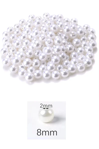 1.000 gram (1 kg.) 8mm Beyaz Renk Plastik İnci Boncuk Çanta ve Takı Yapım Boncuğu (~3.200 adet) - 2