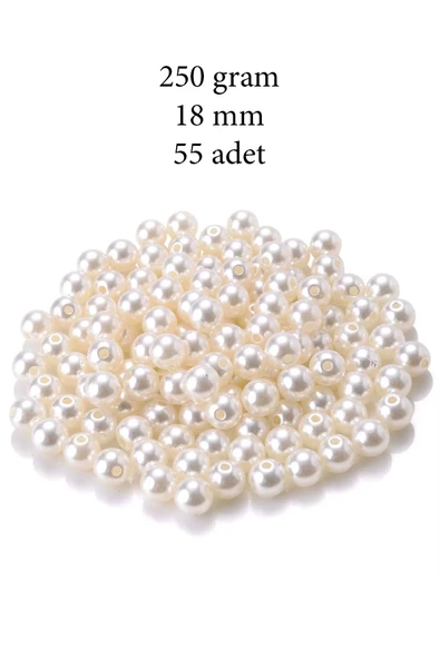 250 gram 18mm Krem Renk Plastik İnci Boncuk Çanta ve Takı Yapım Boncuğu (~55 adet)