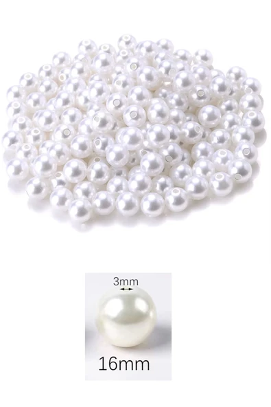 50 gram 16mm Beyaz Renk Plastik İnci Boncuk Çanta ve Takı Yapım Boncuğu (~17 adet) - 2