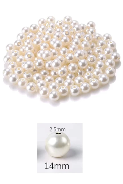 100 gram 14mm Krem Renk Plastik İnci Boncuk Çanta ve Takı Yapım Boncuğu (~54 adet) - 2