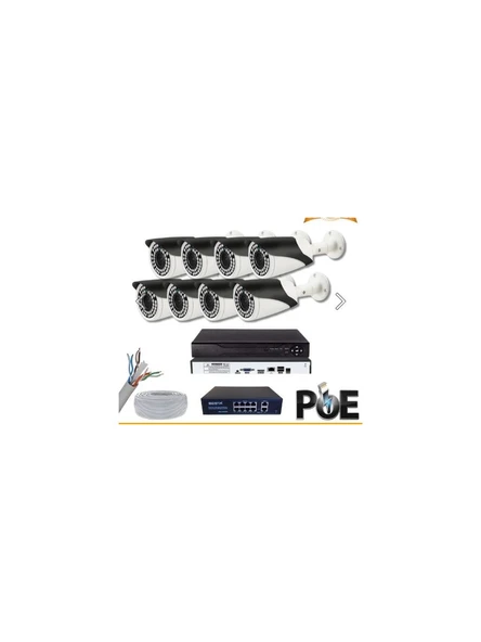 5 Mp 1440P 8 Kameralı Ip Poe Güvenlik Seti
