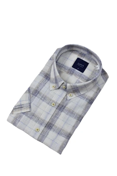 Erkek Klasik Ekose Kısa Kol Gömlek Pamuk Keten 9339 BGL-ST04586 ürün görseli