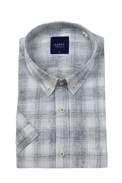 Erkek Klasik Ekose Kısa Kol Gömlek Pamuk Keten 9343 BGL-ST04585 - Resim 4