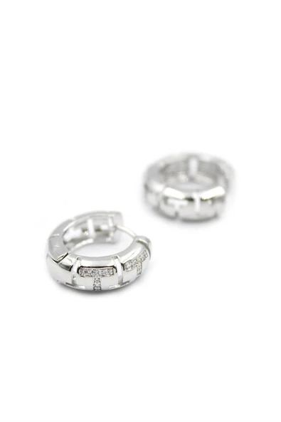 Taşlı Halka Küpe - Gümüş - Resim 2