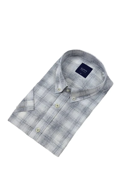 Erkek Klasik Ekose Kısa Kol Gömlek Pamuk Keten 9343 BGL-ST04585 ürün görseli