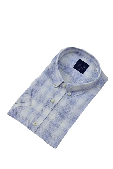 Erkek Klasik Ekose Kısa Kol Gömlek Pamuk Keten 9343 BGL-ST04585 - Resim 3