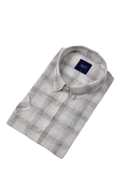 Erkek Klasik Ekose Kısa Kol Gömlek Pamuk Keten 9486 BGL-ST04584 ürün görseli