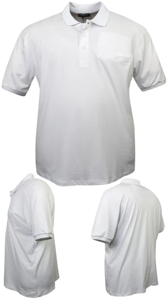 Erkek Büyük Beden 115 - 155 Kilo Arası Uygun Bedenli Likralı Pike Polo Yaka Cepli Tişört - 3