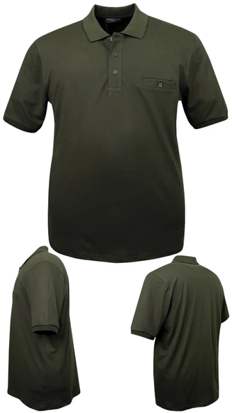 Erkek Büyük Beden 115 - 155 Kilo Arası Uygun Bedenli Likralı Pike Polo Yaka Cepli Tişört - 6