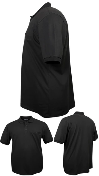 Erkek Büyük Beden 115 - 155 Kilo Arası Uygun Bedenli Likralı Pike Polo Yaka Cepli Tişört - 10