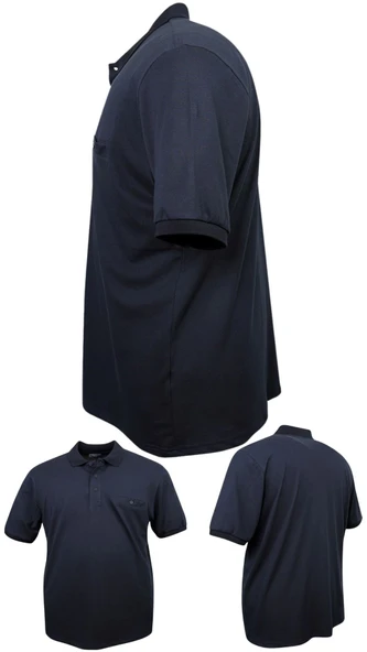 Erkek Büyük Beden 115 - 155 Kilo Arası Uygun Bedenli Likralı Pike Polo Yaka Cepli Tişört - 8