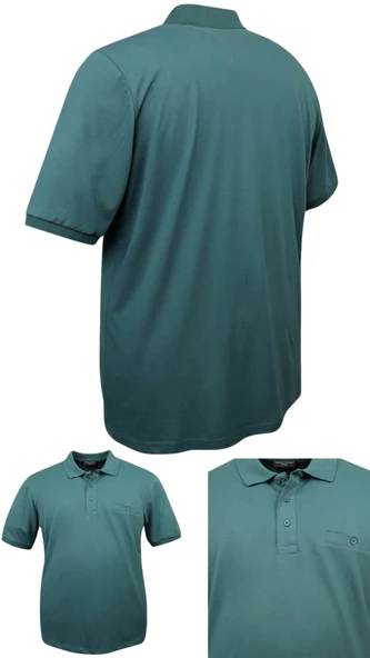 Erkek Büyük Beden 115 - 155 Kilo Arası Uygun Bedenli Likralı Pike Polo Yaka Cepli Tişört - 7