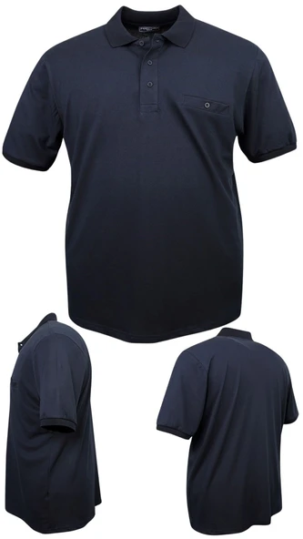 Erkek Büyük Beden 115 - 155 Kilo Arası Uygun Bedenli Likralı Pike Polo Yaka Cepli Tişört - 2