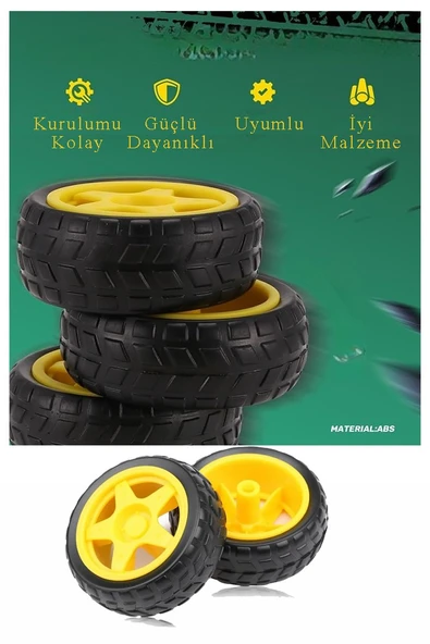Çift Eksenli Motor 4 Adet ve Tekerlek 4 Adet Sarı Dc Motor Arduino Robotik Motor Tekerlek Deney Okul Bilim Araba Yapım - 6
