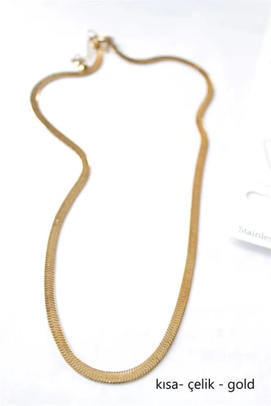 Kısa İtalyan Çelik Kolye-45 CM - Altın - 2