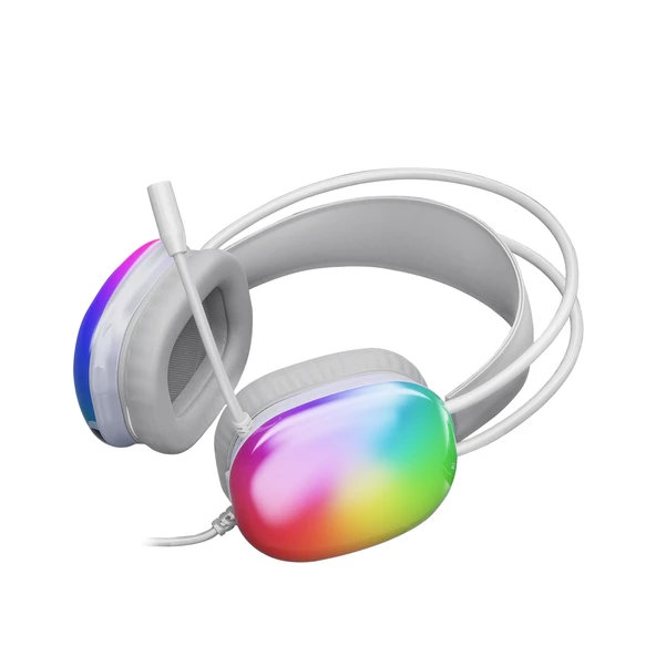 Lenovo Lecoo HT409 Beyaz RGB USB Kablolu LED Aydınlatmalı Mikrofonlu Kulak Üstü Oyuncu Kulaklığı - Beyaz - 3