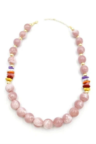 Boncuklu Kolye - Pembe - 2