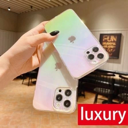 iPhone 12 Pro Max Parlak Rainbow Holografik Kamera Korumalı Sert Kılıf - Resim 4