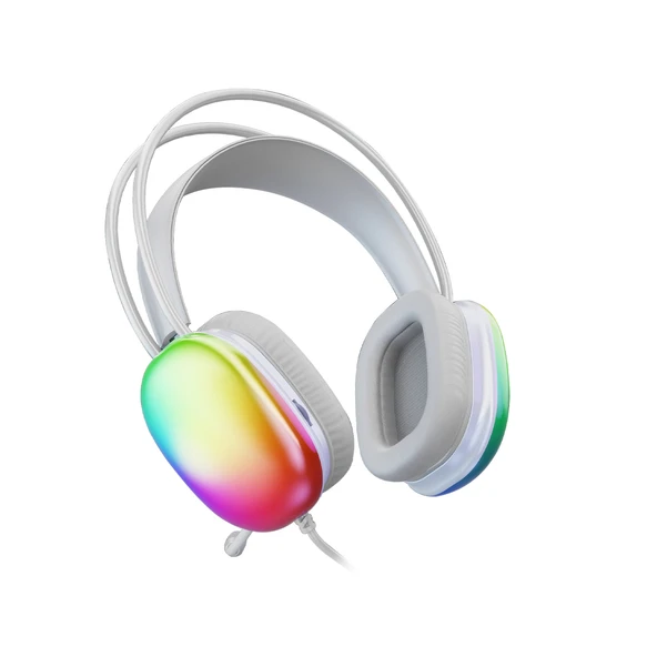 Lenovo Lecoo HT409 Beyaz RGB USB Kablolu LED Aydınlatmalı Mikrofonlu Kulak Üstü Oyuncu Kulaklığı - Beyaz - 2