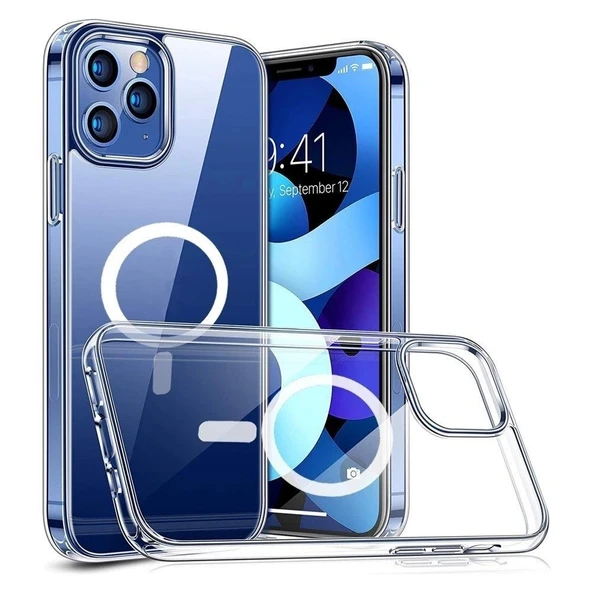 İphone 12 Pro Max Dayanıklı Manyetik Şeffaf Kılıf (MagSafe Uyumlu) - 1