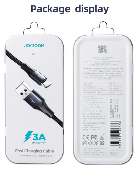 Joyroom S-1230N6 iPhone Lightning Hızlı Şarj ve Data Kablosu Örgü 3A 1.2M Siyah - 2