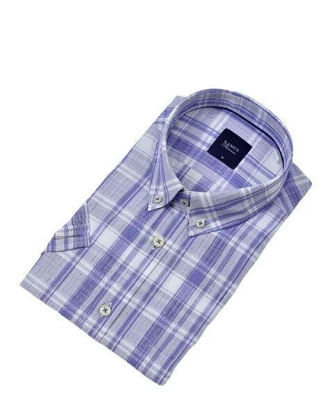 Erkek Klasik Ekose Kısa Kol Gömlek 9458 BGL-ST04579 - Resim 4