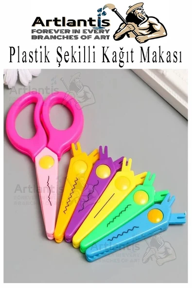 Şekilli Makas Plastik 6 lı 1 Paket Değişebilen Desenli Tırtıklı Makas Güvenli Plastik Çocuk Şekil Makas Okul Öncesi