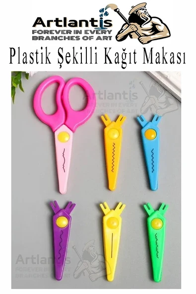 Şekilli Makas Plastik 6 lı 1 Paket Değişebilen Desenli Tırtıklı Makas Güvenli Plastik Çocuk Şekil Makas Okul Öncesi - 2