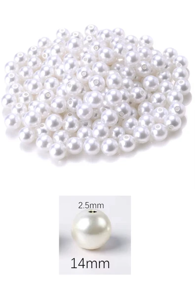50 gram 14mm Beyaz Renk Plastik İnci Boncuk Çanta ve Takı Yapım Boncuğu (~27 adet) - 2