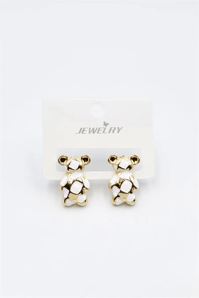 Mineli Ayıcık Küpe - Beyaz - Resim 2