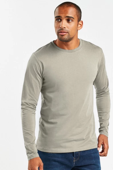 Bisiklet Yaka Basic Sweatshirt Slim Fit 2 iplik Esnek Kumaş