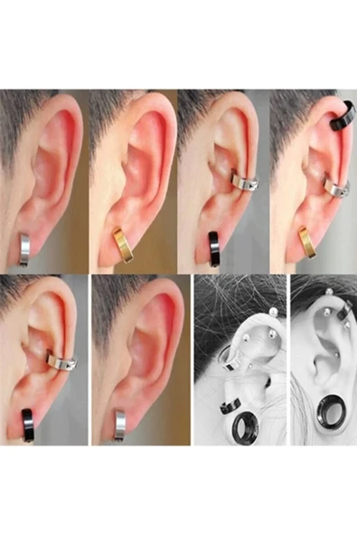 Erkek Küpesi - 1 Adet Çelik Kıstırmalı Küpe Paslanmaz Atmaz Çelik Gümüş Renk Küpe - 3