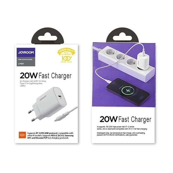 Joyroom L-P201 PD 20W Hızlı Duvar Şarj Seti 2.4A Type-C to Lightning Kablo