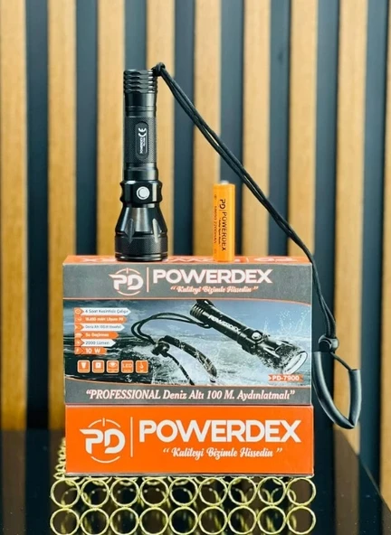 POWERDEX 10W Şarjlı Ledli Profesyonel Deniz Su Altı El Feneri 2000Lm 3.7v X 1 Adet Pil - 5