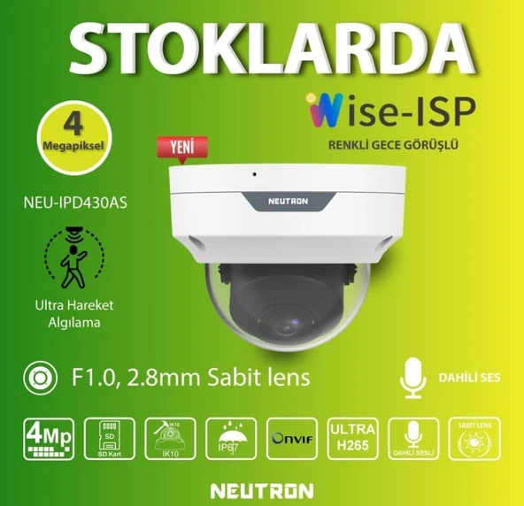Neutron NEU-IPD430AS 4mp 2.8mm Lens Dahili Sesli Gece Renkli COLORHUNTER Wise-ISP IP Dome Kamera - Resim 4